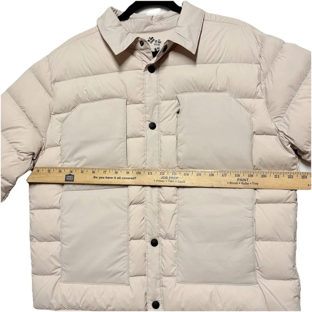 Obermeyer Quilted Shirt Jacket Cream Puffer Down Shacket Snap Button Mens Medium